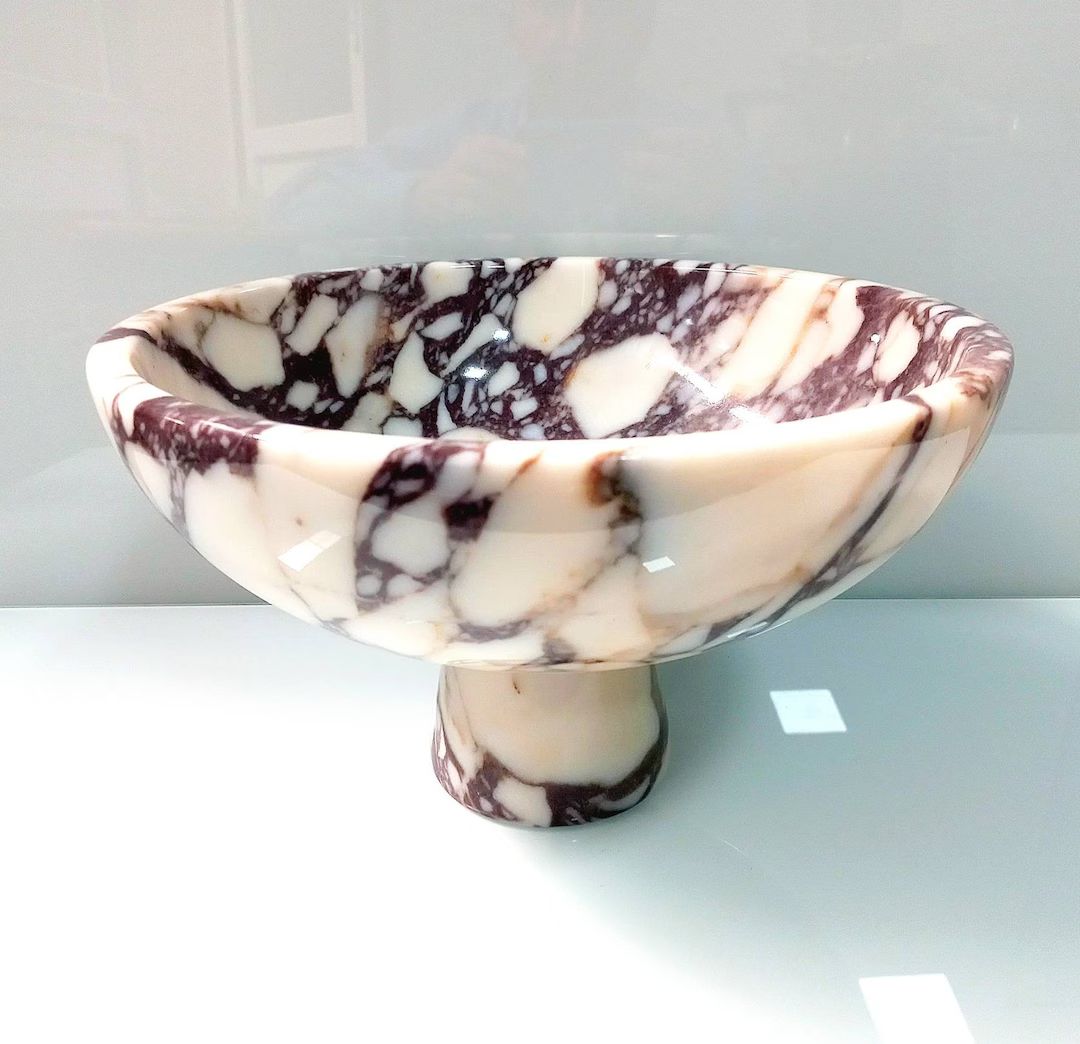 12" (30 cm) large marble serving bowl, natural calacatta viola marble, pedestal serving bowl, cur... | Etsy (US)