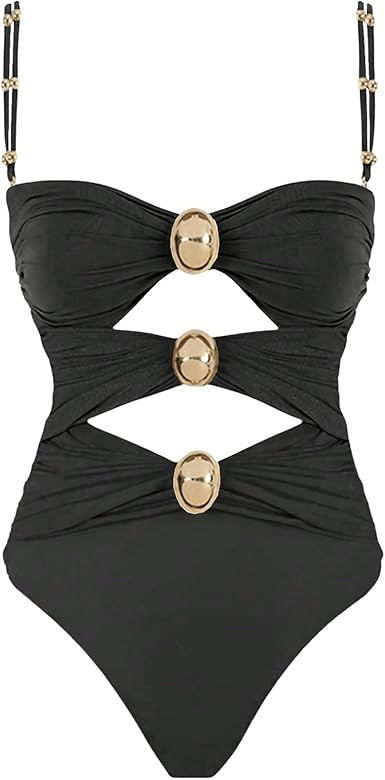 Verdusa Women's Cut Out Colorblock One Piece Swimsuit Ruched Swimwear Bathing Suit Brown Beige Me... | Amazon (US)