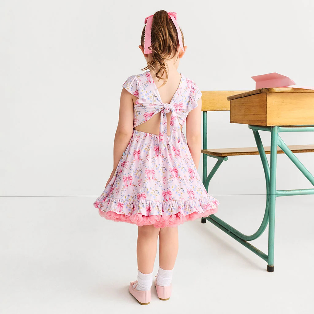Bows Pink Girl Harriet Tie Back Ruffled Twirl Dress | Posh Peanut\u00ae | Posh Peanut
