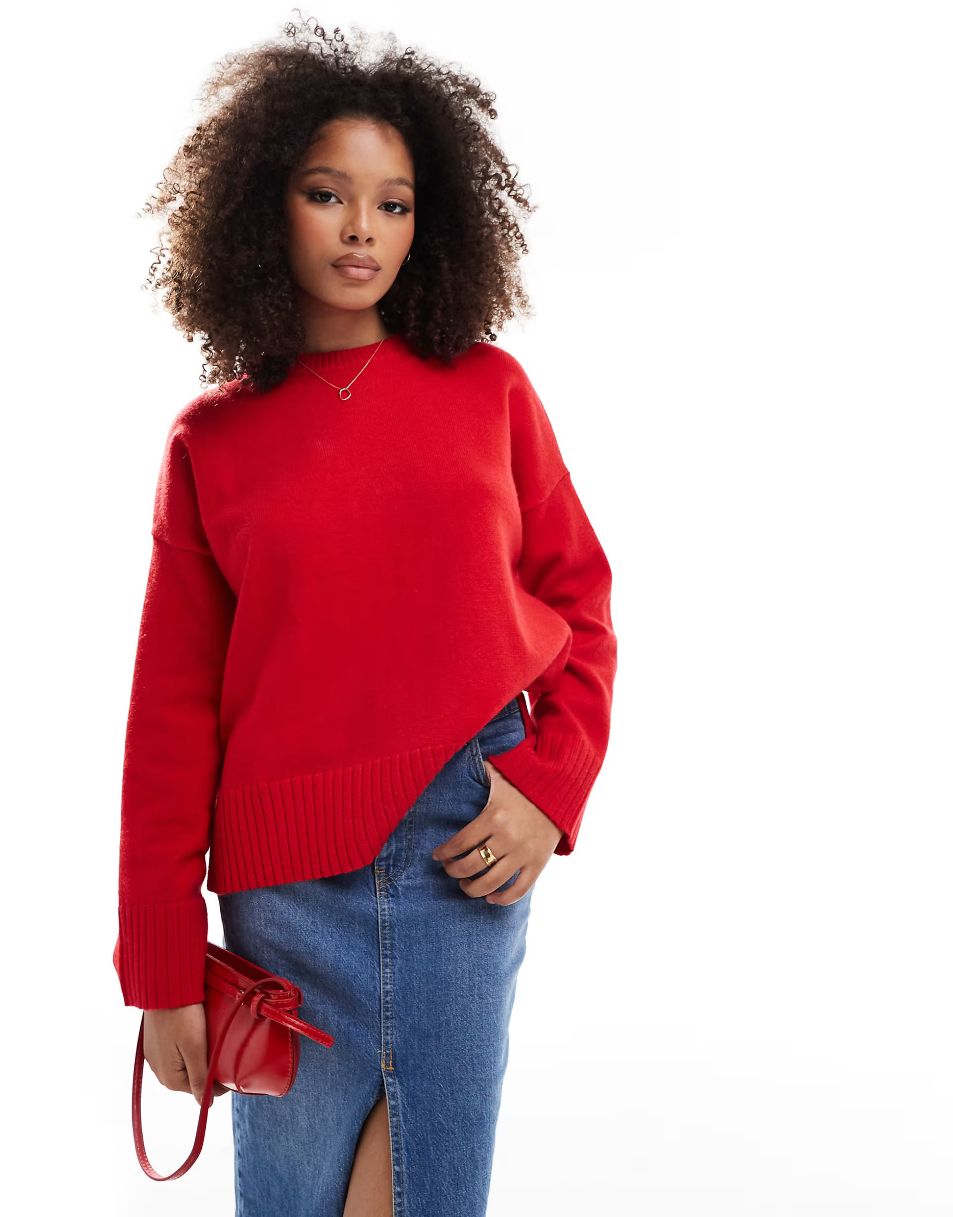 Bershka chunky crew neck sweater in red | ASOS (Global)