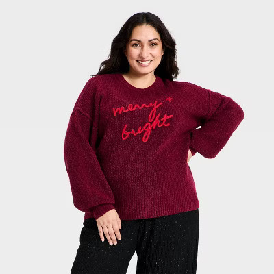Women's Holiday Pullover Sweater - Ava & Viv™ Burgundy | Target