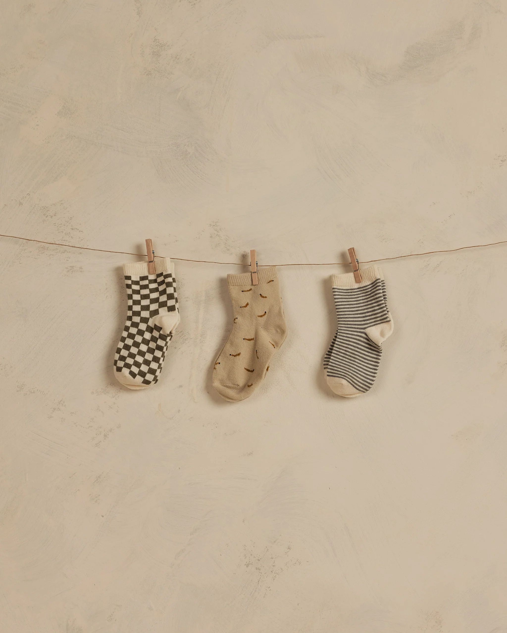 printed socks || pool stripe, olive check, bananas | Rylee + Cru