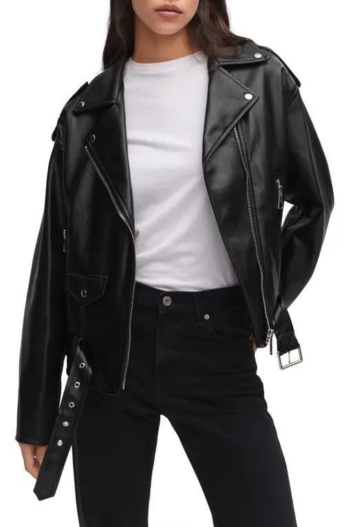 MANGO Oversize Faux Leather Moto Jacket in Black at Nordstrom, Size X-Small | Nordstrom