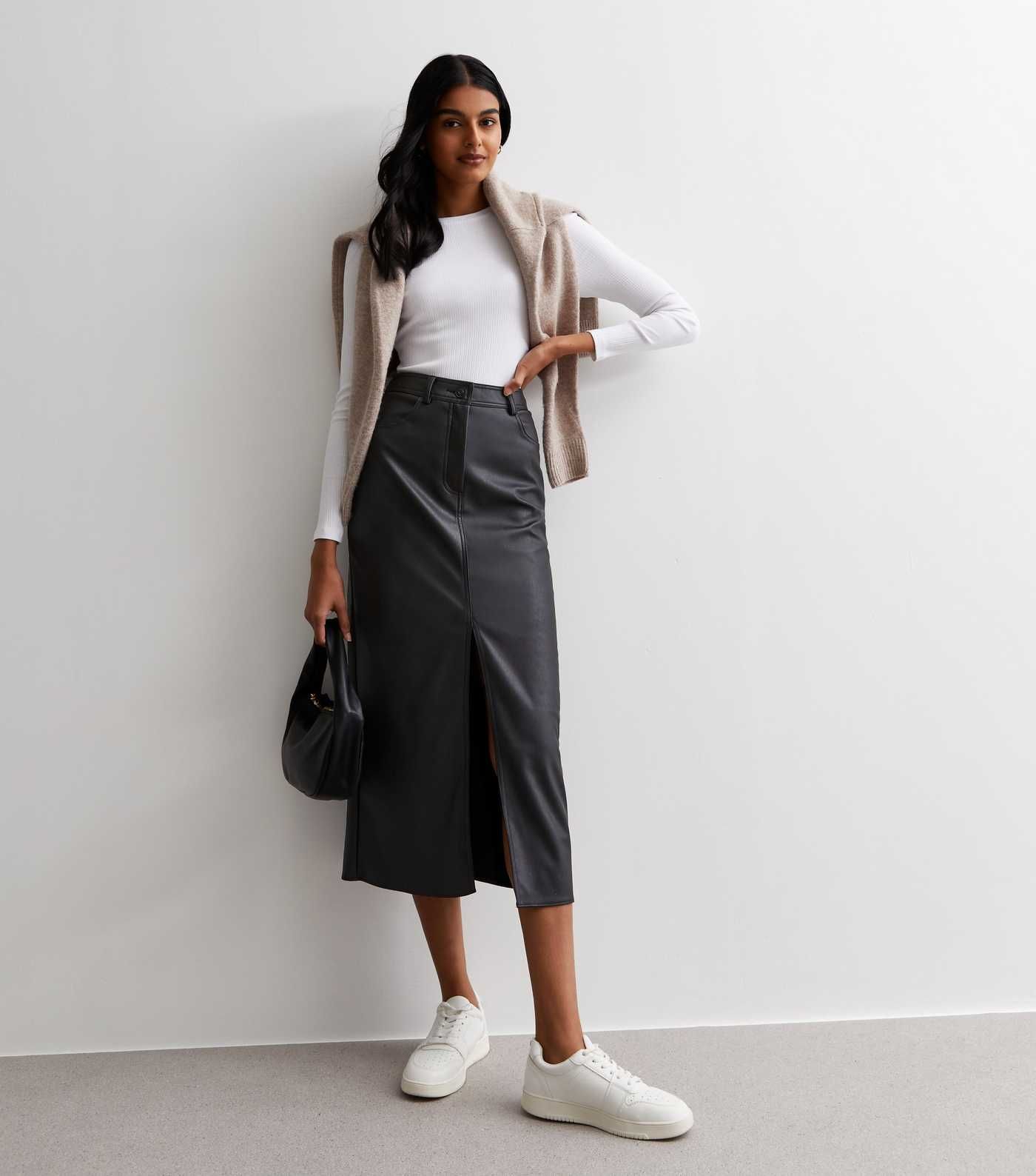 Black Leather-Look Coated Split Hem Midaxi Skirt
						
						Add to Saved Items
						Remove fro... | New Look (UK)