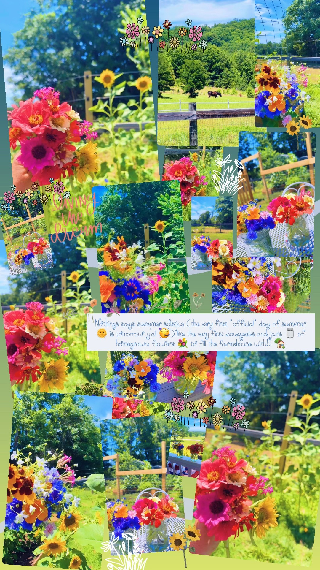 Nothings says summer solstice (the very first *official* day of summer 🌞 is tomorrow, y’all 🥳) like the very first bouquets and jars 🫙 of homegrown flowers 💐 to fill the farmhouse with!! 🏡
