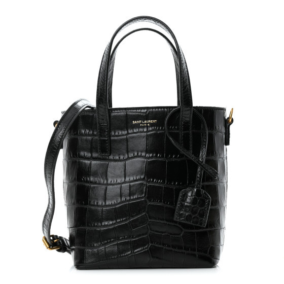 Calfskin Crocodile Embossed Paris Mini Toy Shopper Tote Black | FASHIONPHILE (US)