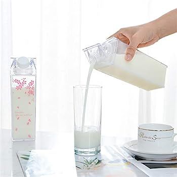 3 Pack Milk Carton Water Bottle Clear Square Milk Bottles Plastic Leakproof Cup (Style 6 - 3 Pack... | Amazon (US)