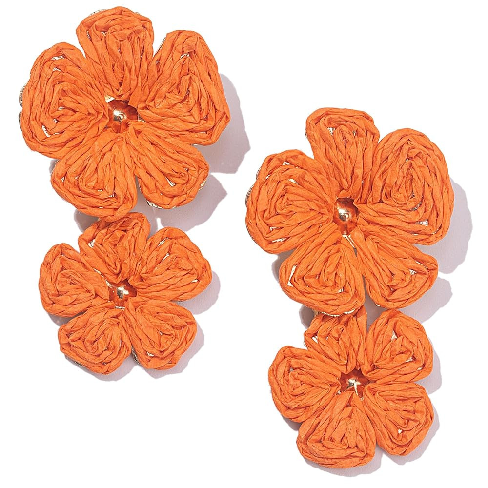 Flower Drop Earrings Floral Raffia Earrings Boho Statement Dangle Earrings Trendy Cute Summer Jew... | Amazon (US)