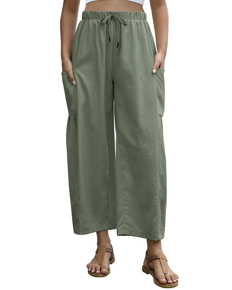 Womens Linen Pants Wide Leg Casual Baggy Summer Beach Travel Vacation Palazzo Harem Pants with Po... | Amazon (US)