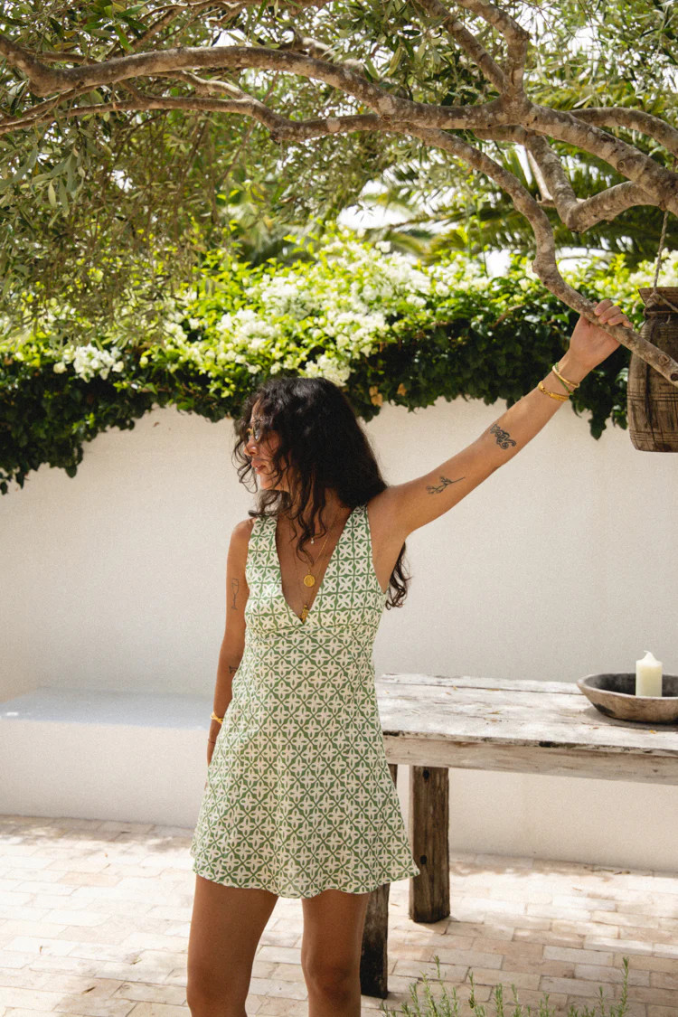 VRG GRL Sun Seeker Bias Cut Linen Mini Dress // Print | VRG Grl