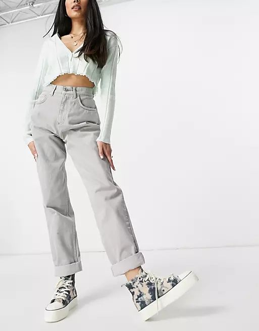 ASOS DESIGN high rise 'slouchy' mom jeans in grey | ASOS (Global)