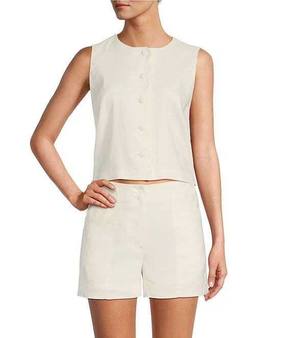 Polly Linen Sleeveless Coordinating Button Front Vest | Dillard's