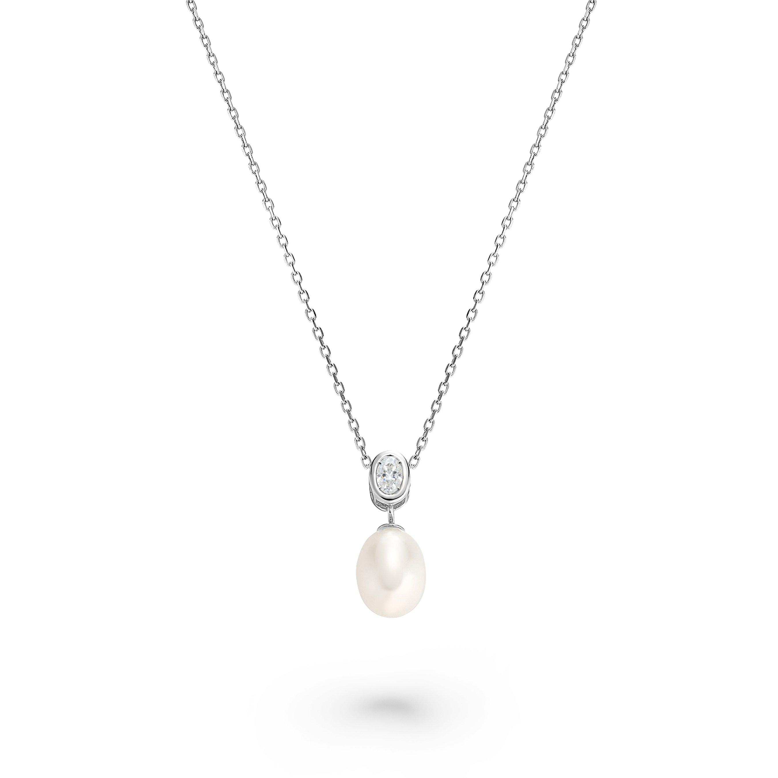 Beaverbrooks Silver Freshwater Pearl Cubic Zirconia Pendant | 0156627 | Beaverbrooks | Beaverbrooks