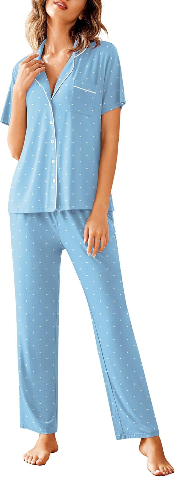Avidlove Women Pajamas Set Notch Collar Soft Sleepwear Pjs Short Sleeve Button Down Nightwear wit... | Amazon (US)