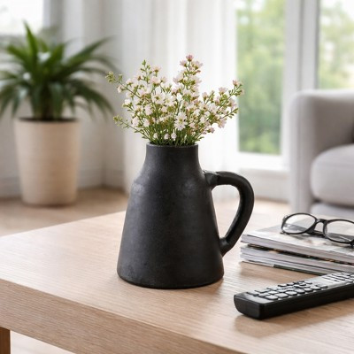 Terracotta Vase with Handle for Living Room Decor - Decorative Flower Vase for Bedroom, House Display, and Office Desk -9", Black | Target