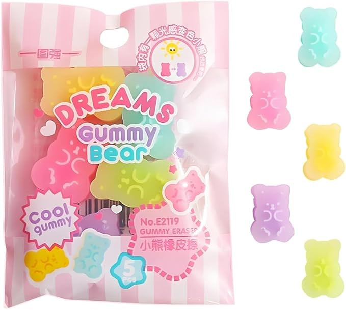 Colorful Cute Erasers, 5Pcs Gummy Bear Cabochons, Erasers Animals, Cartoon Bear Pencil Erasers, S... | Amazon (US)