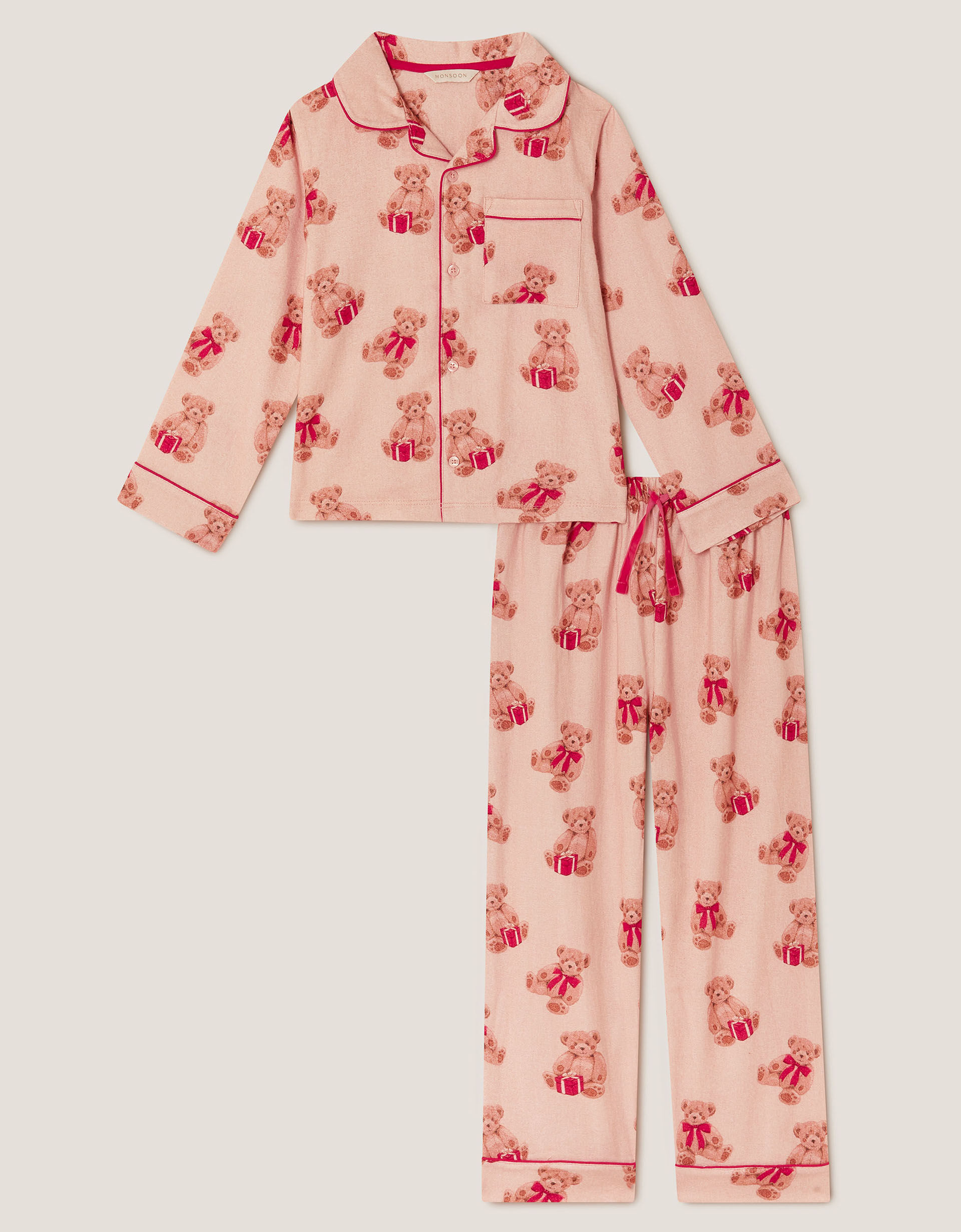 Teddy Bear Print Long Christmas Pyjamas Set Cream | Monsoon (UK)