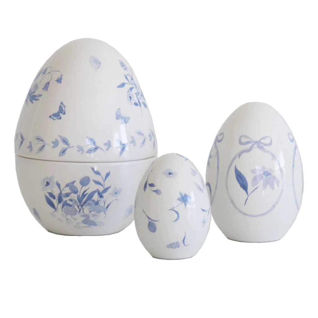 Springtime Toile Egg Set in Blue | Lo Home by Lauren Haskell Designs