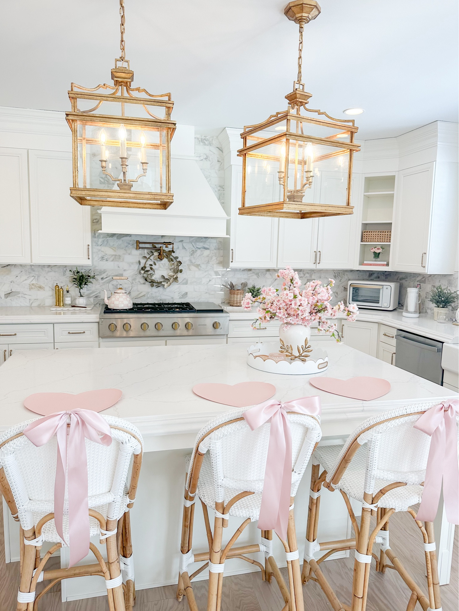 Valentine’s Day decor!🎀💗 kitchen decor, pendant lights, barstools, backsplash 

#LTKFindsUnder50 #LTKHome #LTKSaleAlert