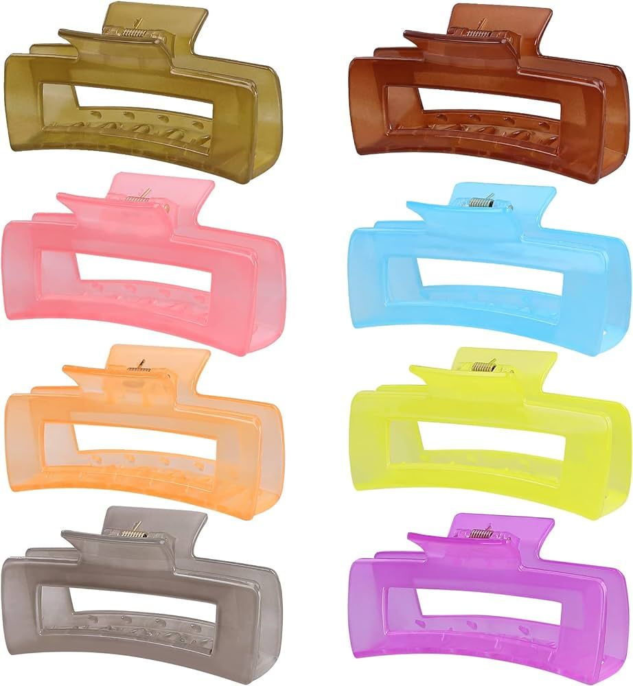 4.1 Inch Large Hair Claw Clips 8 Pcs Rectangle Hair Clips Big Hair Clips for Thick Hair Nonslip Rectangular Hair Clips Acrylic Banana Jaw Clips Hair Accessories for Women and Girls (Candy Color) | Amazon (US)