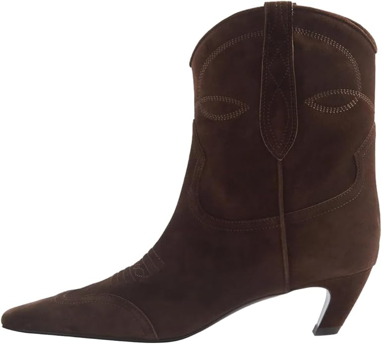 FSJ Women Square Toe Comfort Kitten Low Heel Ankle Boot Pull On Bootie Winter Cowgirl Cowboy Dres... | Amazon (US)