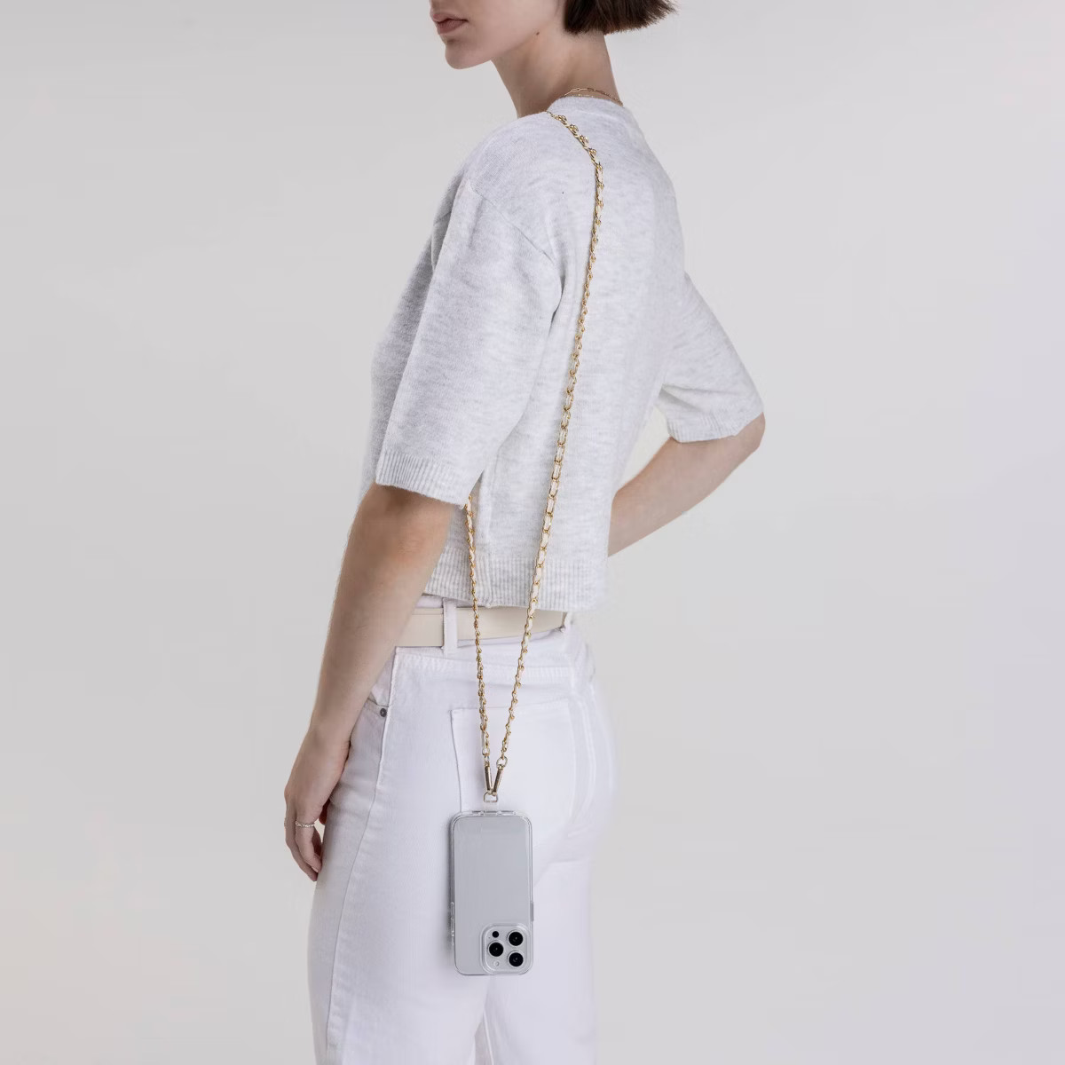 Hello Lux Phone Crossbody Strap - Golden Chain with Beige Faux Leather | Target