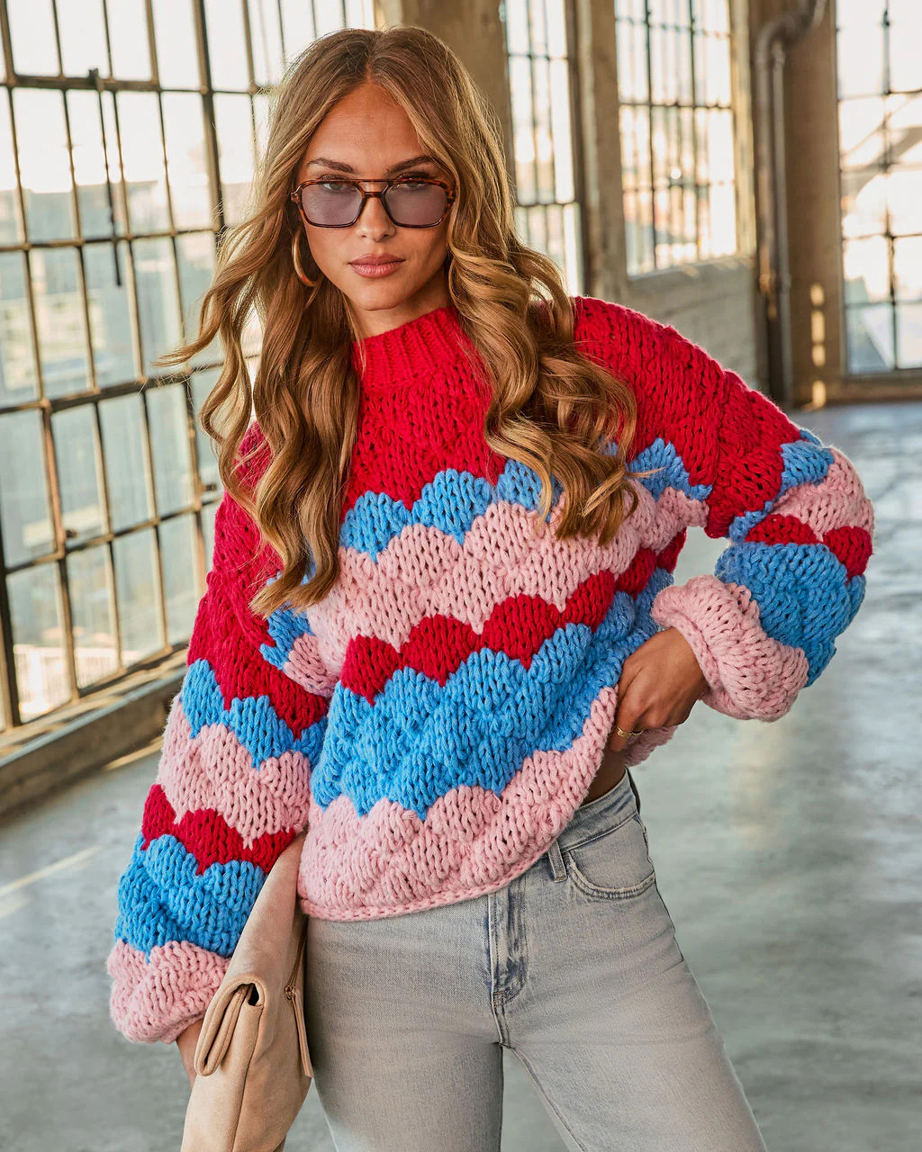 Freyie Abstract Mock Neck Chunky Knit Sweater | VICI