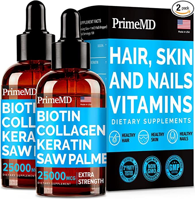 (2 pack) Liquid Biotin Collagen Keratin Saw Palmetto 25000mcg Drops 4-in-1 Hair Skin and Nails Vi... | Amazon (US)