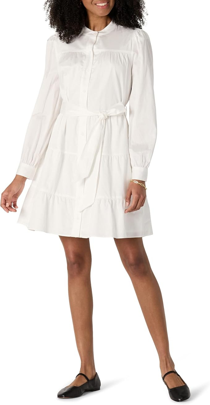 Amazon Essentials Women's Regular-Fit Cotton Sateen Tiered Shirt Dress | Amazon (US)