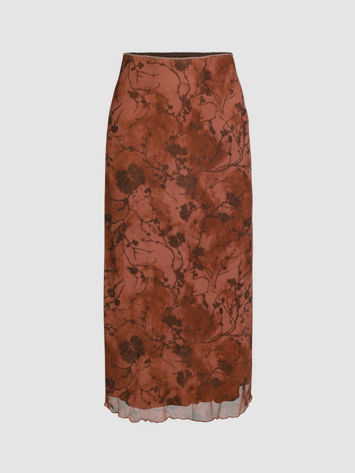 High Waist Mesh Floral Midi Skirt | Cider