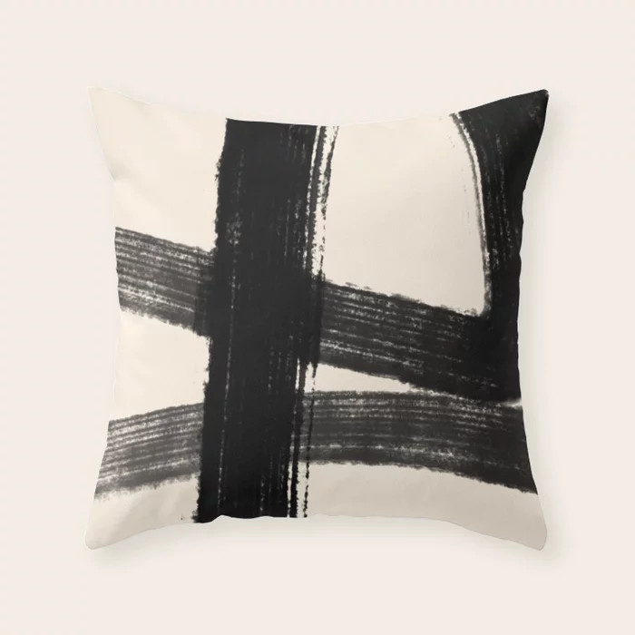 Abstract Minimalist Painted Brushstrokes in Black and Almond Cream 1 Throw Pillow | Society6