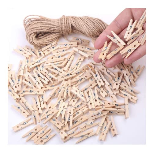Mini Clothes Pins for Photo, Small Clothespins 200 pcs 1" Natural Wooden Clothespins with Jute Tw... | Amazon (US)