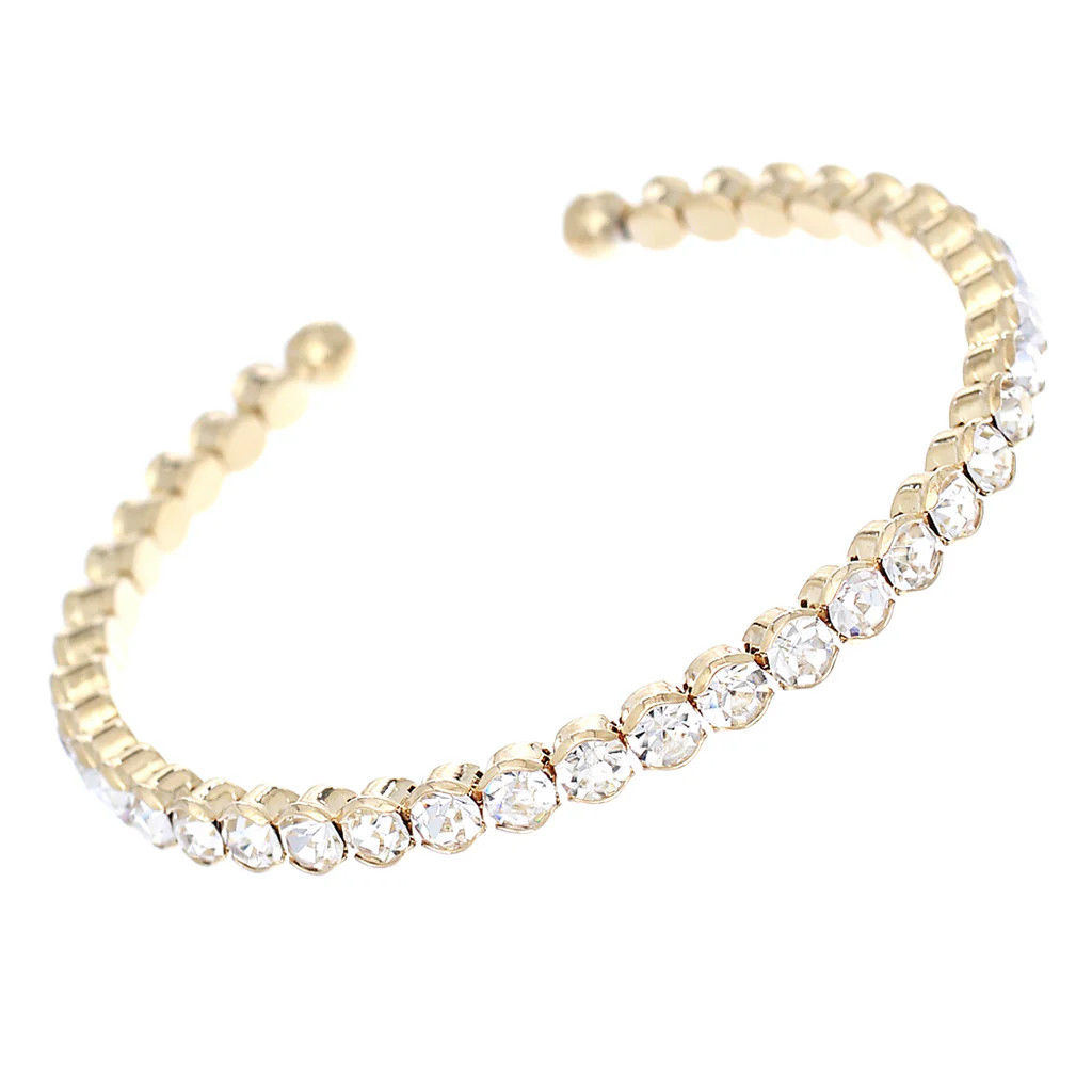 Comfort Flex Crystal Rhinestone Bangle Cuff Bracelet (Gold Tone/Clear Crystal) | Rosemarie Collections