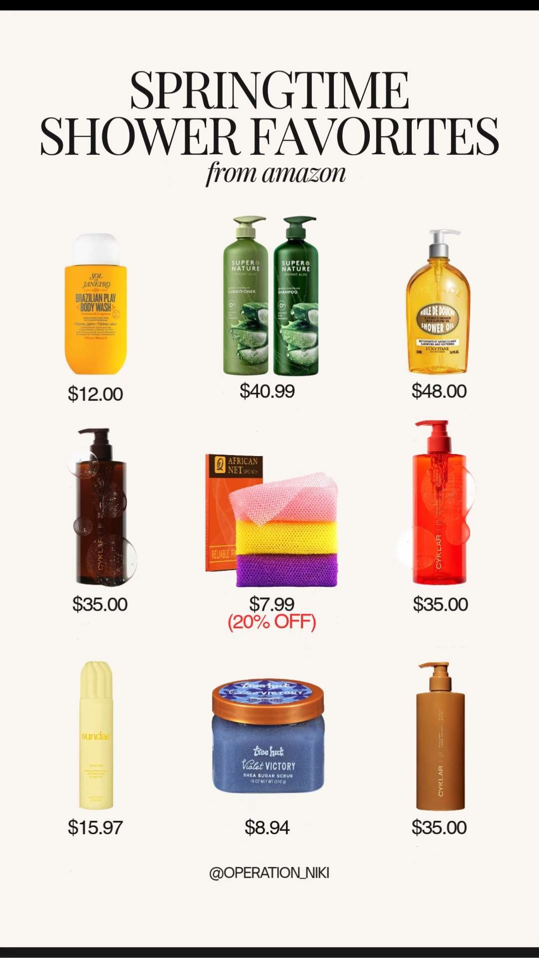 Refresh your shower routine for the new season with these Springtime Shower Favorites. 🚿✨

From hydrating body washes that leave your skin smelling amazing to African net sponges for the ultimate exfoliation, these essentials are a total game changer. I also included the Super Nature Potent Aloe Moisturizing Shampoo and Conditioner set which is currently $40.99. It is the perfect natural boost to leave your hair feeling soft and hydrated. 🧼🌸

Follow for more @OPERATION_NIKI on IG, TikTok, & Facebook

#ShowerRoutine #SpringRefresh #SelfCare #BodyCare #AfricanNetSponge #SuperNature #ShowerEssentials #GlowUp #HygieneRoutine #OperationNiki #AmazonBeauty #SpringClean2026 #HealthySkin #HairCareRoutine 

 

#LTKselfcare
