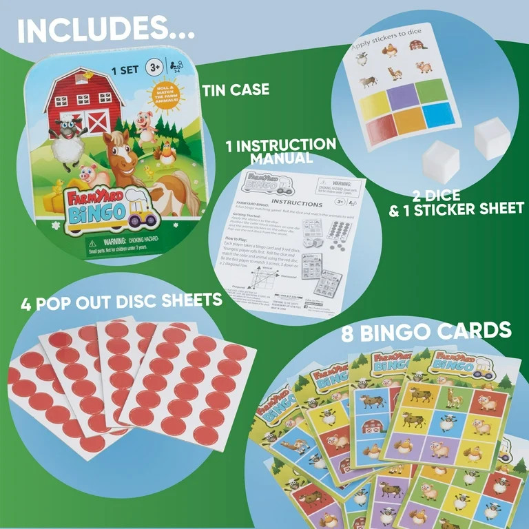Just Play Farmyard Bingo Travel Game Tin, Kida Ages 3 and up (Walmart Exclusive) | Walmart (US)