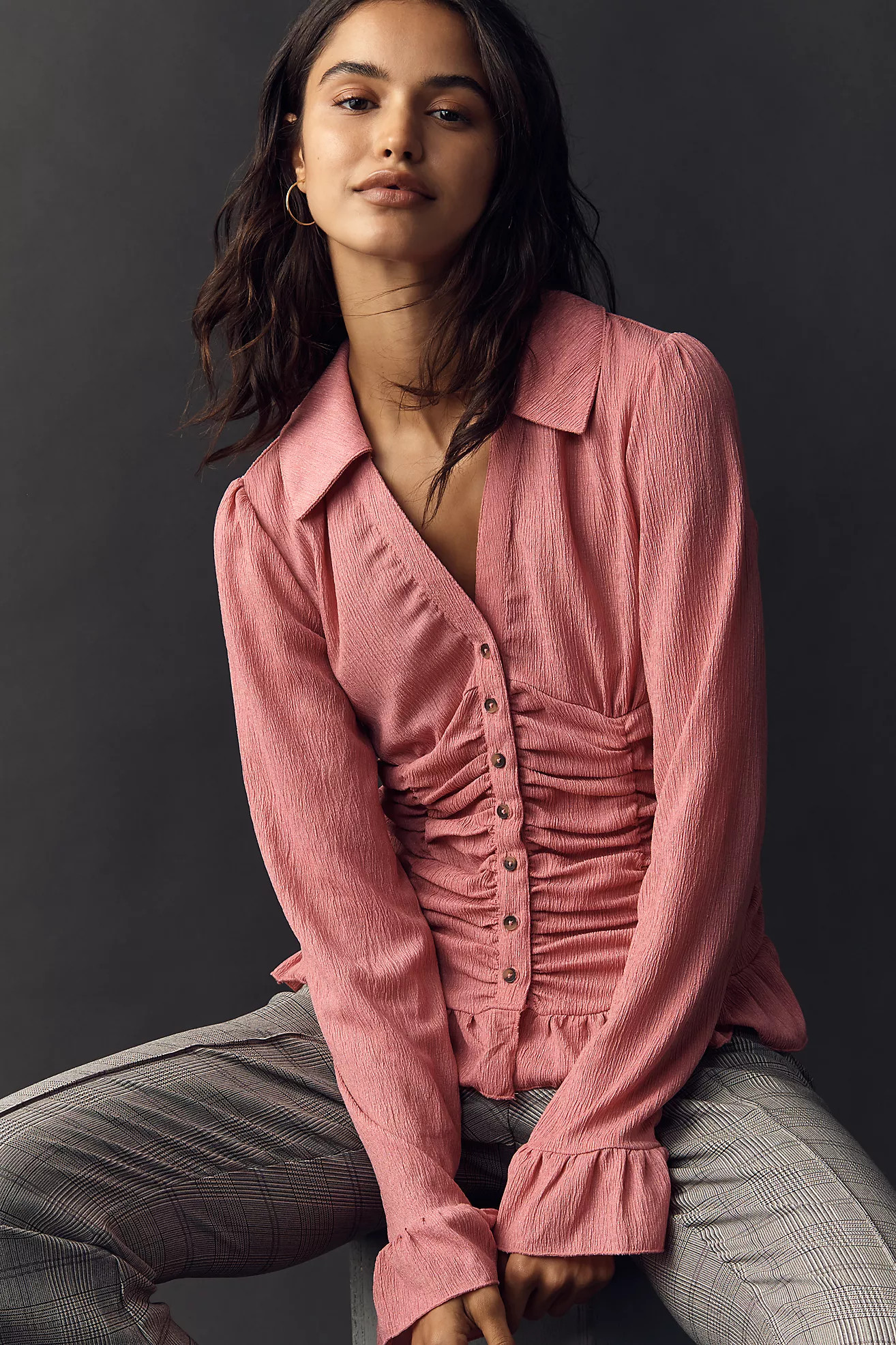 Maeve Smocked V-Neck Ruffle Top | Anthropologie (US)