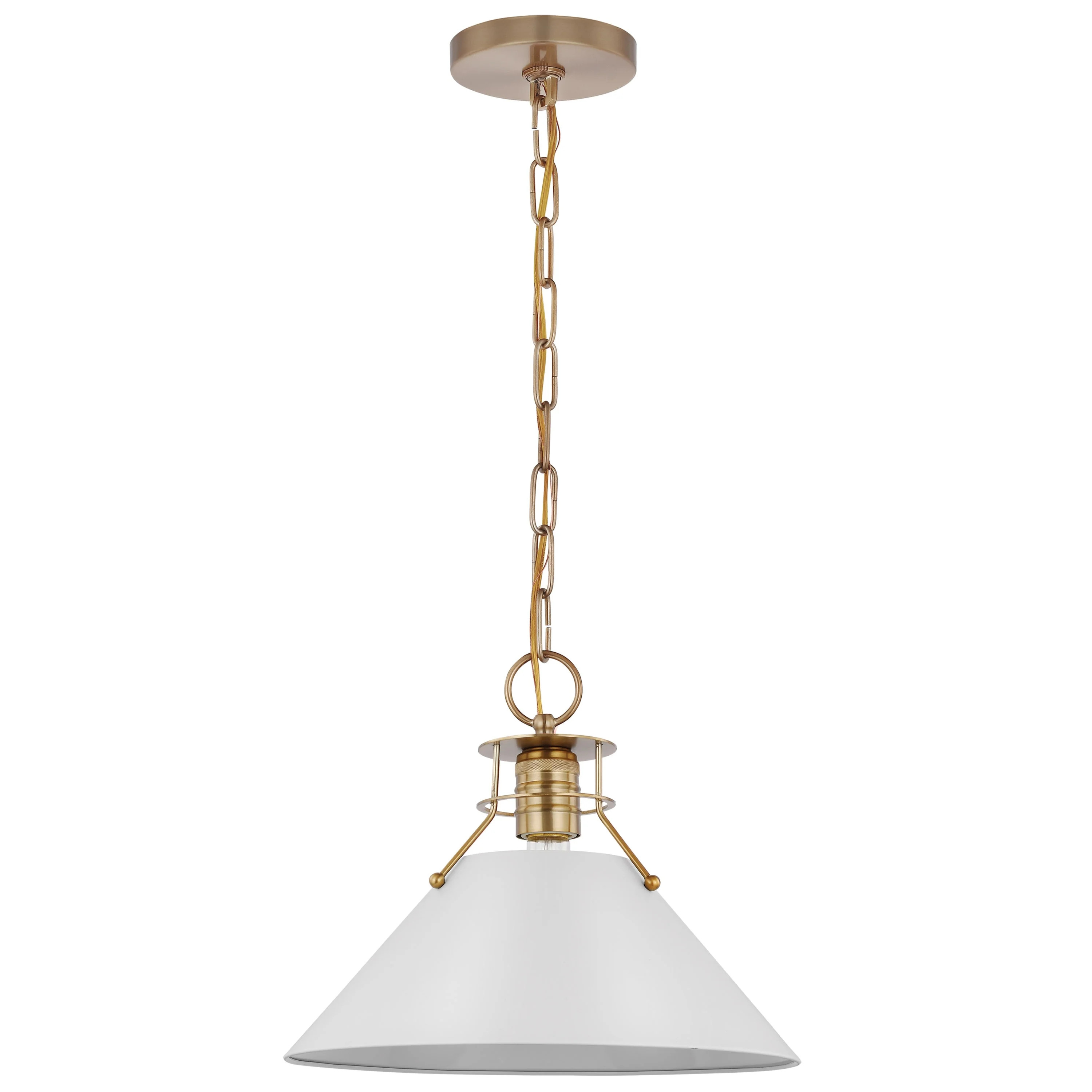 Nuvo Lighting Outpost 1 Light Medium Pendant Matte White with Burnished Brass - Walmart.com | Walmart (US)