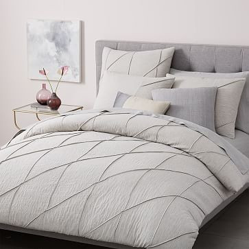 Pleated Grid Duvet Cover + Shams – Light Gray | West Elm (US)