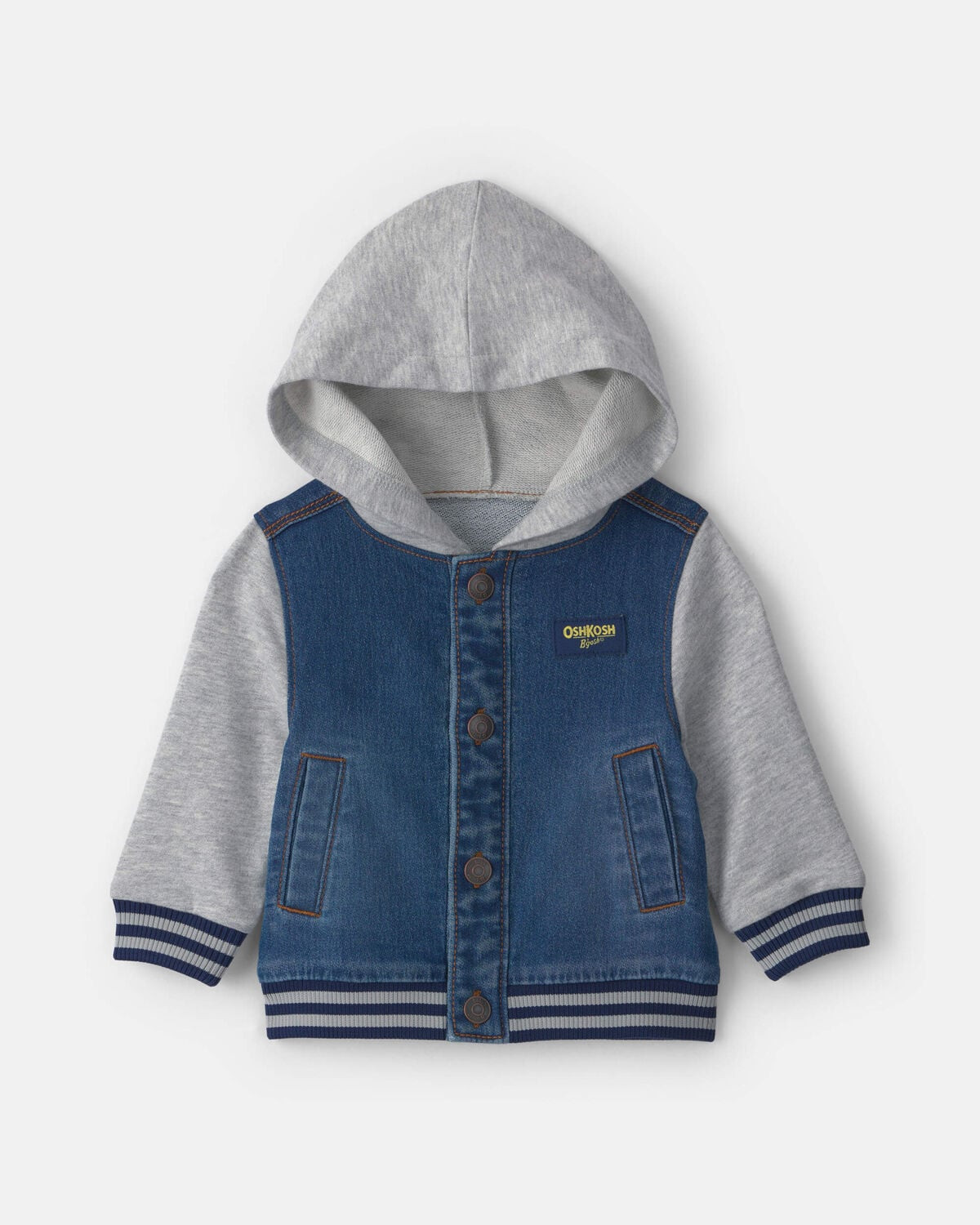 Baby Boy Varsity Hooded Denim Jacket - Indigo/Grey | Carter's Inc