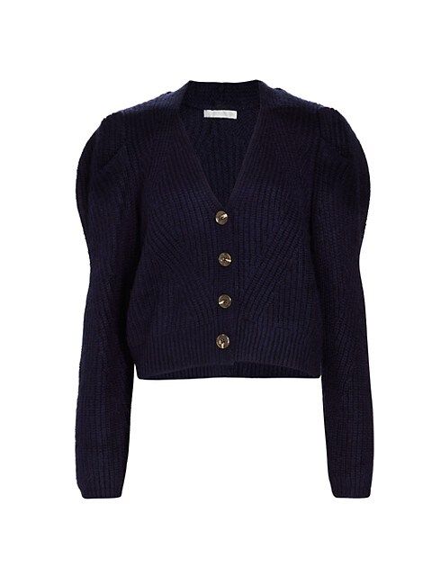 Rib-Knit Puff-Sleeve Cardigan | Saks Fifth Avenue