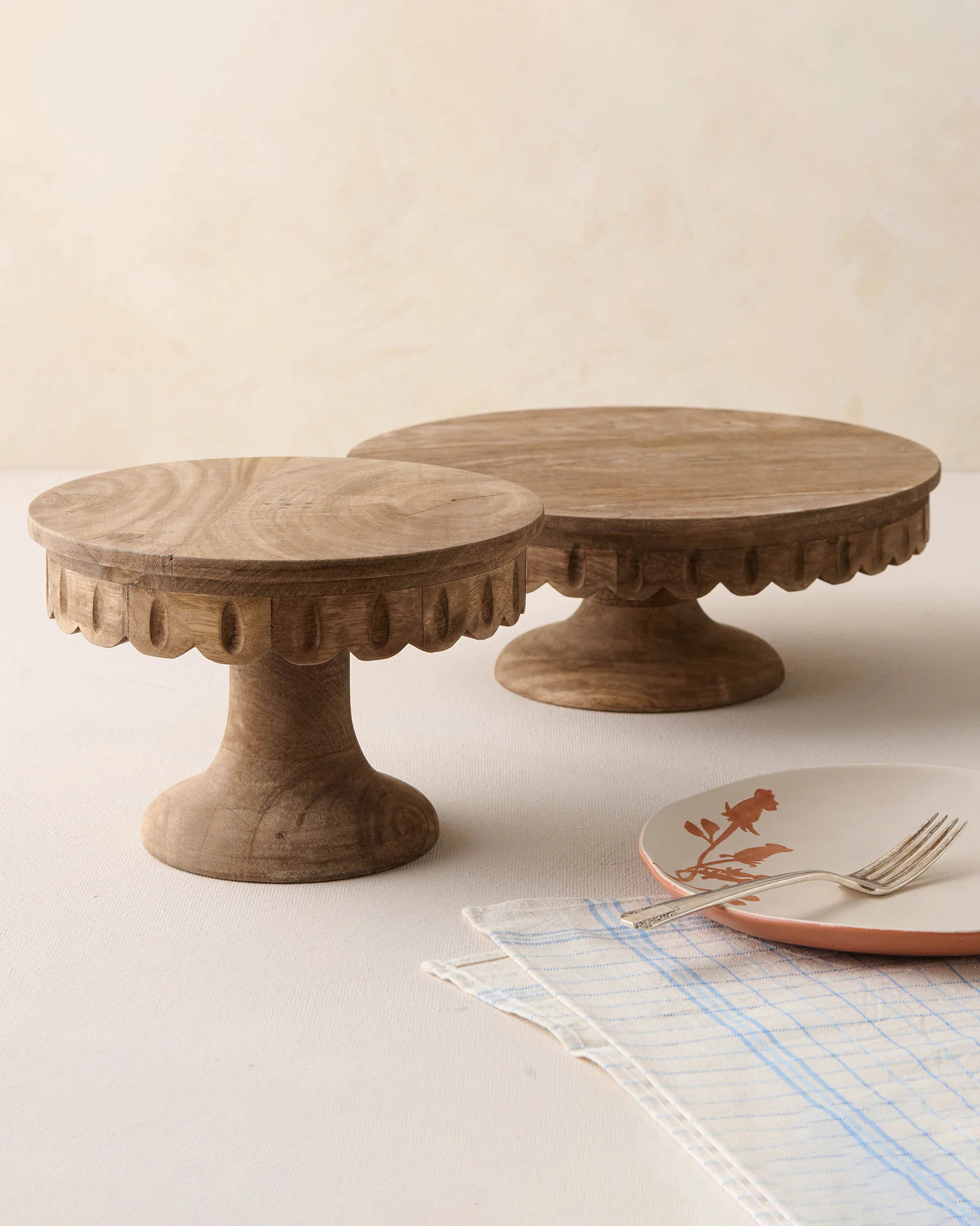 Antiqued Wood Scalloped Cake Stand | Magnolia