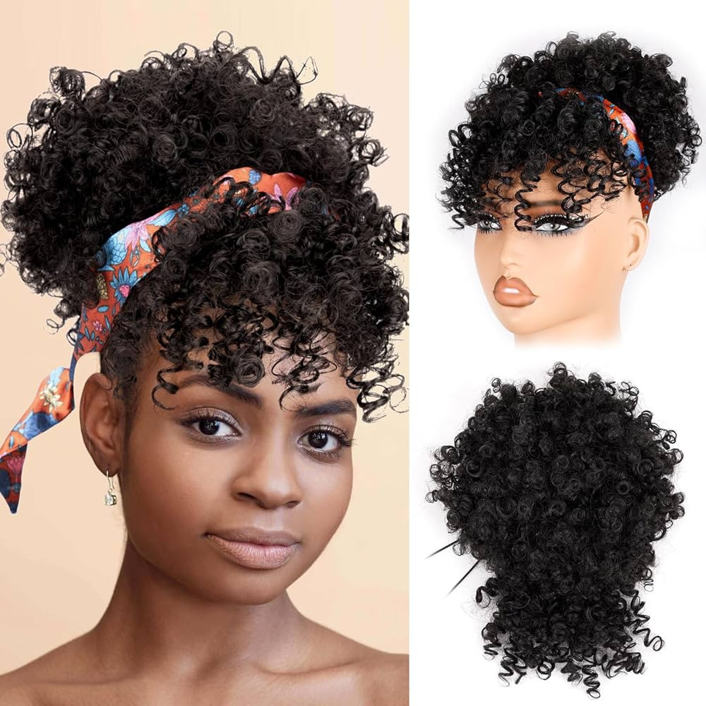 Amazon.com : builson Drawstring Ponytail for Black Women, Afro Puff Kinky Curly Hair Ponytail Extension with Bangs Jet Black Updo Natural Hair Ponytail (1# Jet Black) : Beauty & Personal Care | Amazon (US)