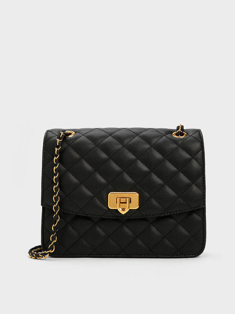 Cressida Quilted Chain Strap Bag - Black | Charles & Keith US