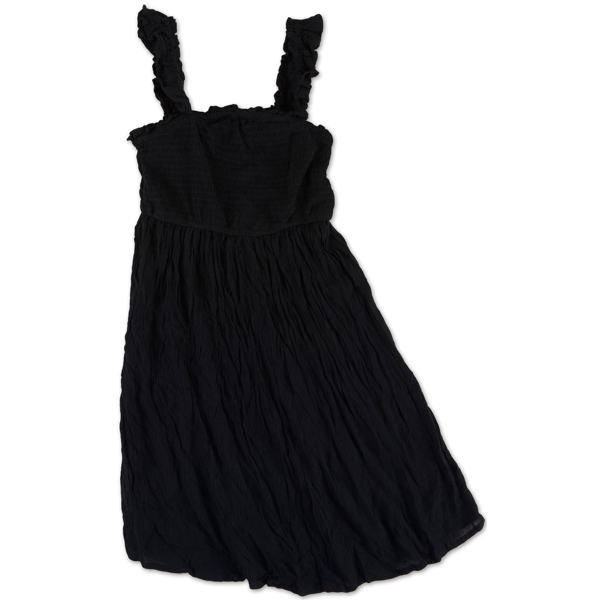 Junior's Smocked Solid Dress - Black-Black-2426277149301   | Burkes Outlet | bealls