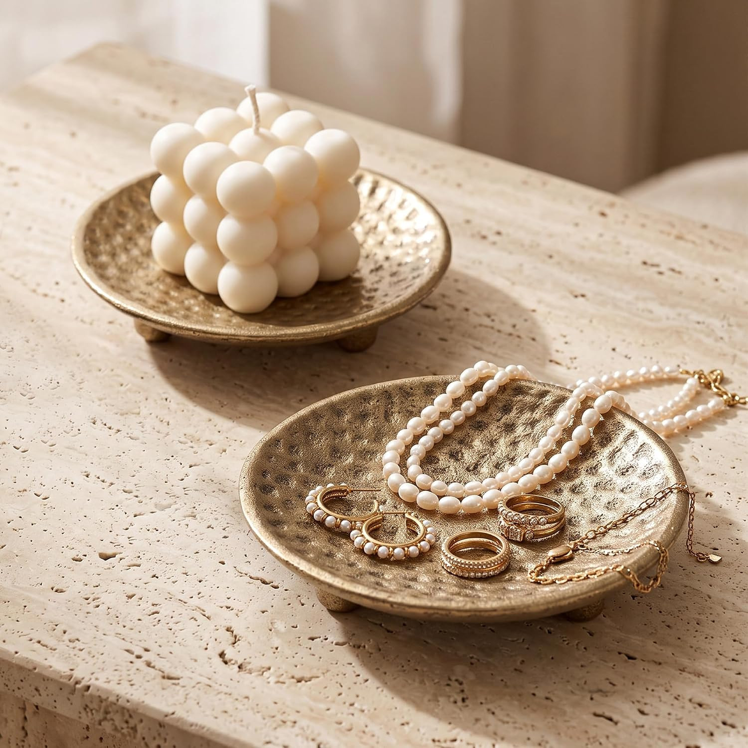 Set of 2 Hammered Cast Iron Pillar Candle Plates, Decorative Pedestal Stand | Amazon (US)