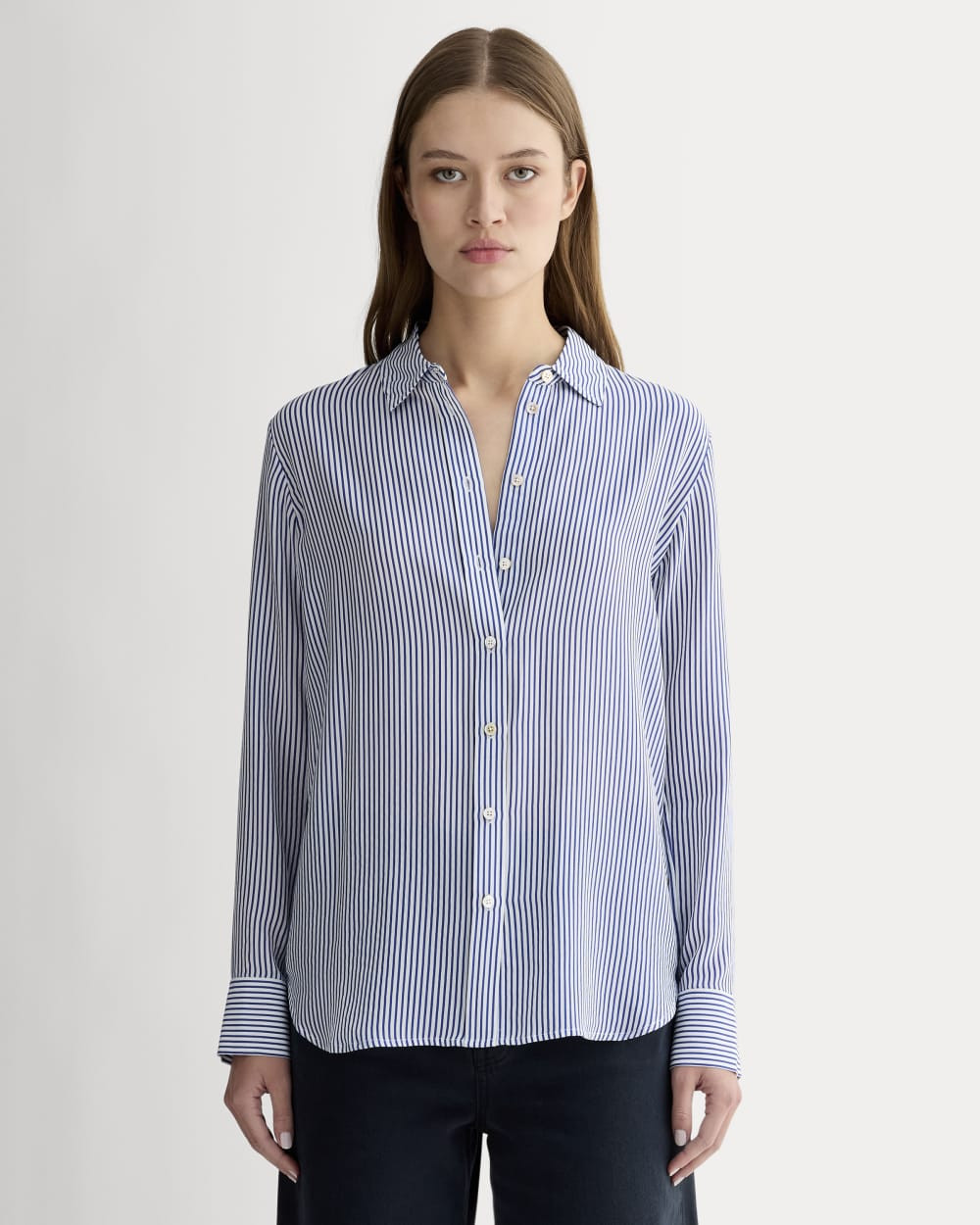 The Must-Have Shirt in Washable Silk | Blue / White | Everlane