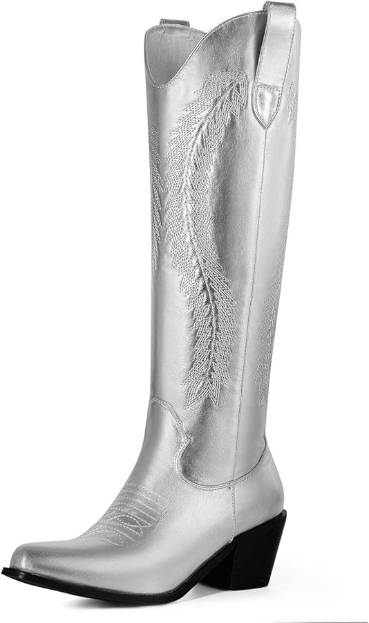 MUCCCUTE Women's Cowgirl Embroidered Western Knee High Boots, Pointed Toe Medium Chunky Heel 5cm ... | Amazon (US)