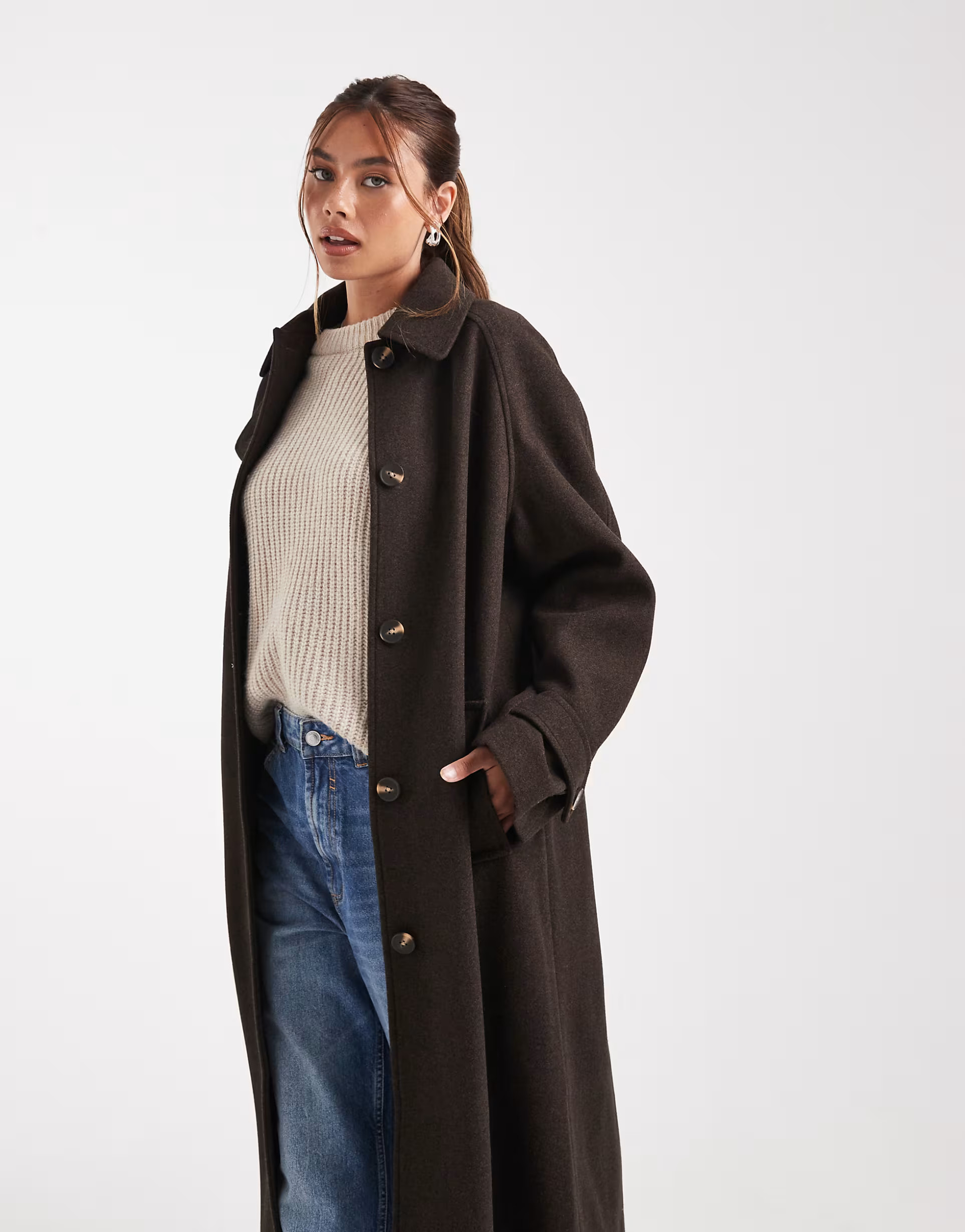 ASOS DESIGN longline car coat in chocolate | ASOS (Global)