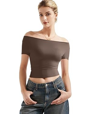 SUUKSESS Women Off The Shoulder Short Sleeve Tops Trendy Cowl Neck Going Out Basic T Shirt | Amazon (US)