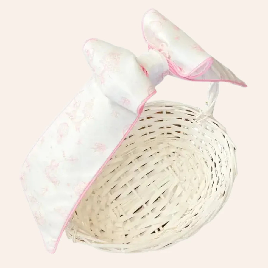 Pink Toile with Pink Cording Basket Bow | Little Cottage Boutique